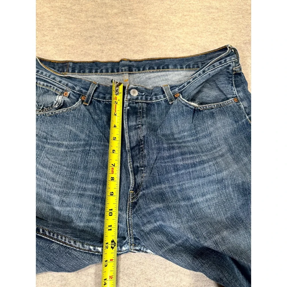 Levis 501 Original Jeans Men 38x32 Blue Whiskered Denim Straight Leg Cotton Logo
